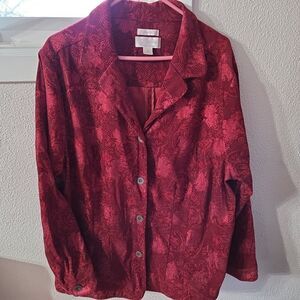WOMENS CJ BANKS RED SPARKLE HOLIDAY SHIRT JACKET BUTTON FRONT LONG SLEEVE SZ 2X